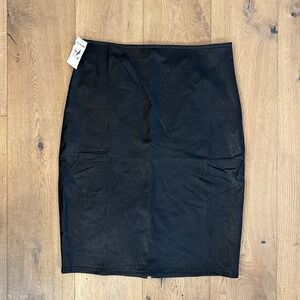 Ookie & Lala Black Faux Leather Pencil Skirt with Slit Size XL